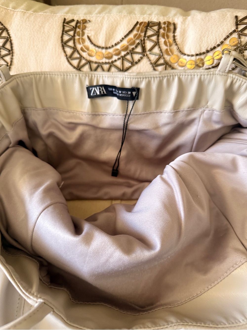 Zara Cream Faux Leather short jumpsuit with Light Taupe Lining